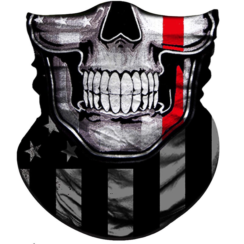Obacle Skull Face Mask Half for Dust Wind UV Sun Protection Seamless 3D Tube Mask Bandana for Men Women Durable Thin Breathable Skeleton Mask Motorcycle Riding Bike (Flag One Red Line Flag Skull) - Image 1